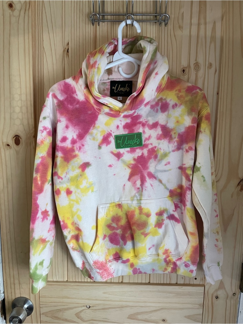 Tie-Dye Cowl Pullover Hoodie - Pink, Yellow, Green